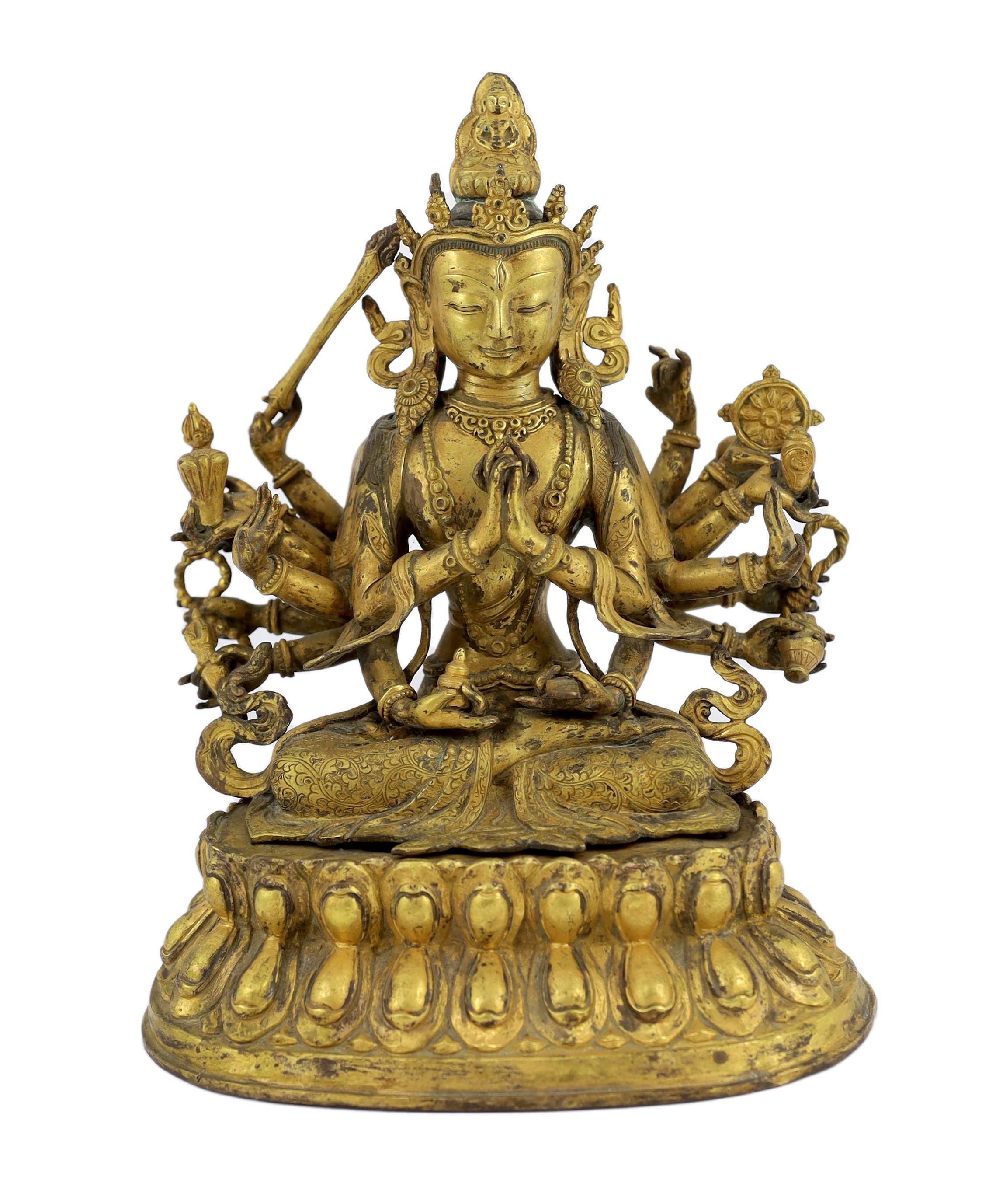 A large Chinese gilt copper alloy figure of Cundi (Zhunti Pusa)